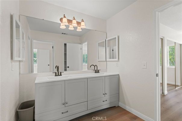 Bathroom, Dual Sink Vanities, Interior, Wood Texture Flooring