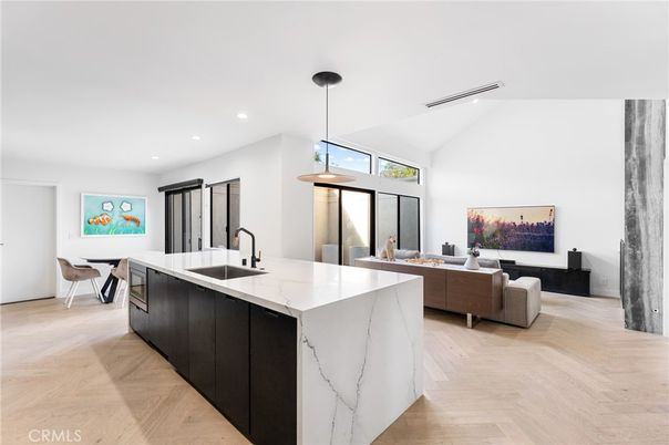 Interior, Kitchen, Living room, Pendant Lights, Recessed Lighting, Wood Texture Flooring