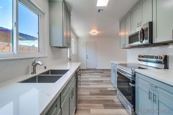 Interior, Kitchen, Stainless Steel Appliances, Wood Texture Flooring