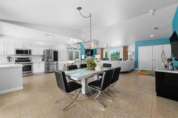 Fireplace, Interior, Kitchen, Living room, Pendant Lights, Recessed Lighting, Stainless Steel Appliances