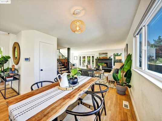 Dining room, Fireplace, Interior, Living room, Pendant Lights, Wood Texture Flooring