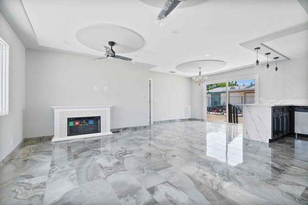 Fireplace, Interior, Marble, Recessed Lighting