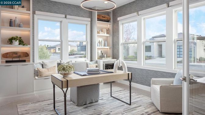 Home Office, Interior, Pendant Lights, Wood Texture Flooring