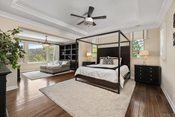 Bedroom, Interior, Pendant Lights, Wood Texture Flooring