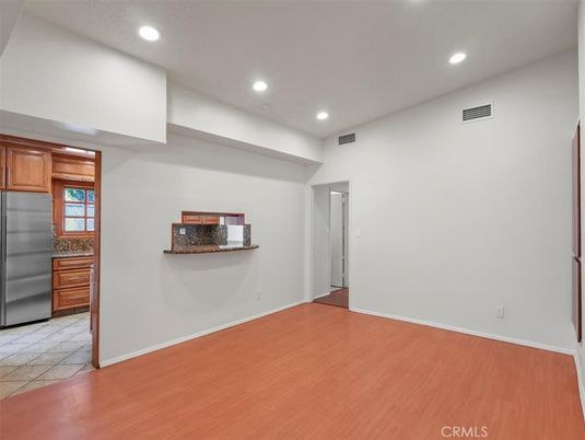Empty room, Interior, Kitchen, Recessed Lighting, Wood Texture Flooring