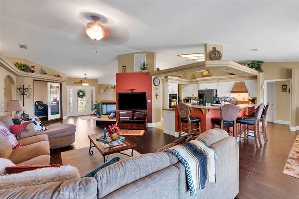 Dining room, Interior, Kitchen, Living room, Pendant Lights, Wood Texture Flooring