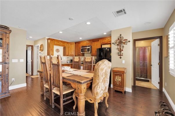 Dining room, Interior, Kitchen, Recessed Lighting, Wood Texture Flooring