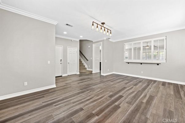 Empty room, Interior, Recessed Lighting, Wood Texture Flooring