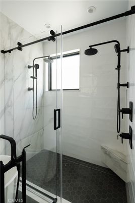 Bathroom, Glass Shower, Interior, Marble Walls, Recessed Lighting