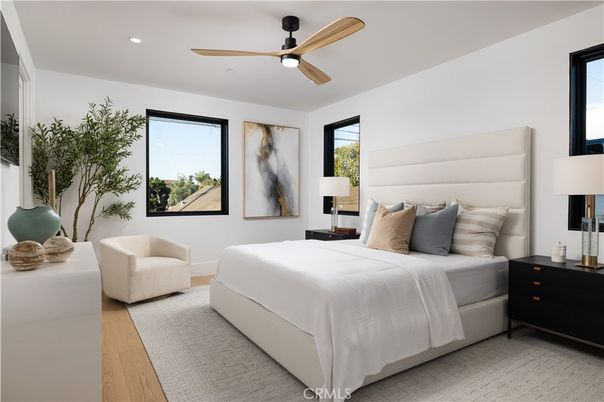 Bedroom, Interior, Recessed Lighting, Wood Texture Flooring