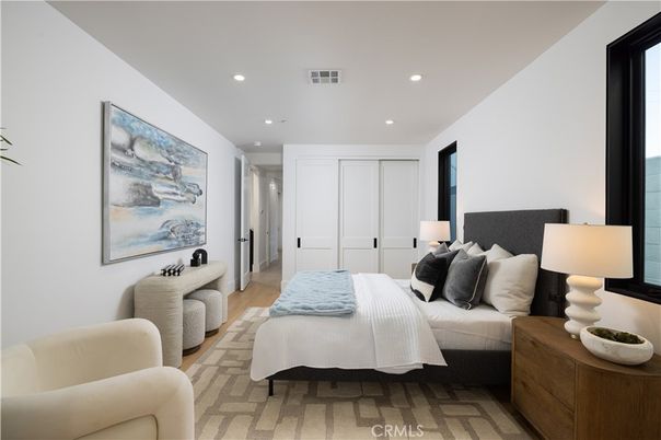 Bedroom, Interior, Recessed Lighting, Wood Texture Flooring