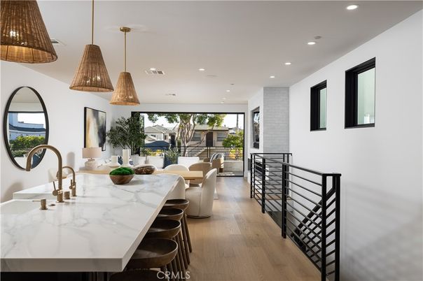 Dining room, Interior, Pendant Lights, Recessed Lighting, Wood Texture Flooring