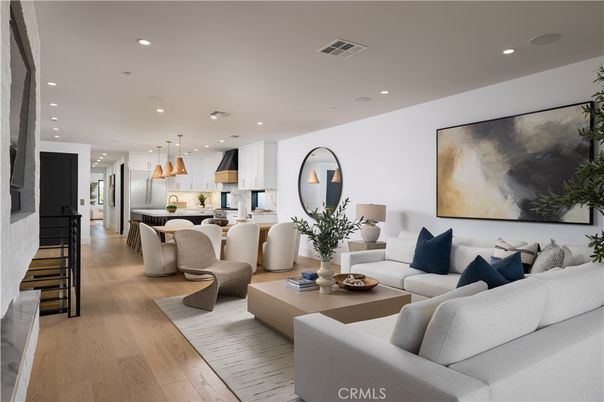 Dining room, Interior, Kitchen, Living room, Pendant Lights, Recessed Lighting, Stainless Steel Appliances, Wood Texture Flooring