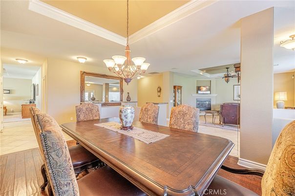Chandelier, Dining room, Fireplace, Interior, Wood Texture Flooring