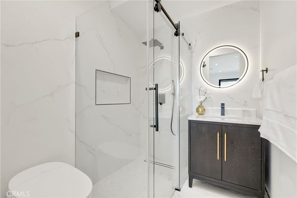 Bathroom, Glass Shower, Interior, Marble Walls