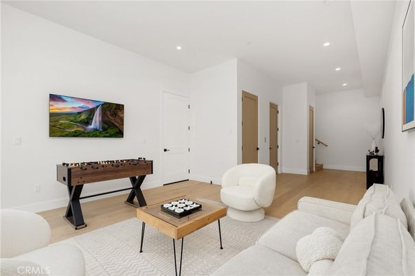Game Room, Interior, Living room, Recessed Lighting, Wood Texture Flooring