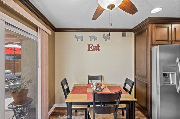 Dining room, Interior, Recessed Lighting, Wood Texture Flooring