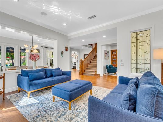 Interior, Living room, Pendant Lights, Recessed Lighting, Wood Texture Flooring