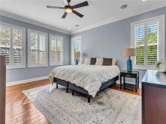 Bedroom, Interior, Recessed Lighting, Wood Texture Flooring