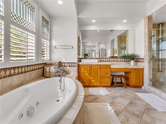 Bathroom, Dual Sink Vanities, Glass Shower, Interior, Recessed Lighting