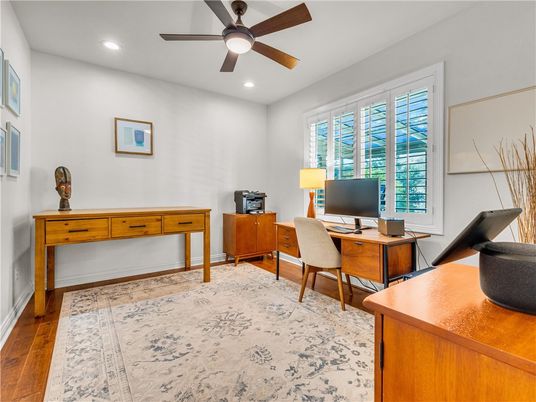 Home Office, Interior, Recessed Lighting, Wood Texture Flooring