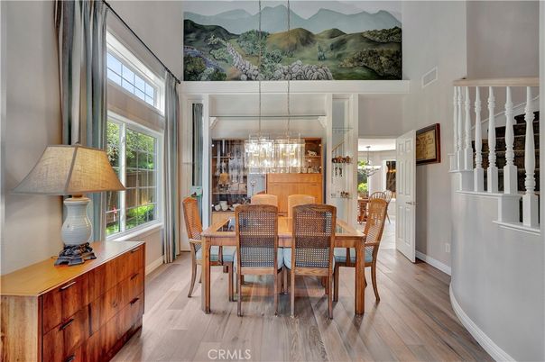 Chandelier, Dining room, Interior, Pendant Lights, Wood Texture Flooring