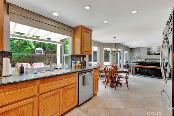 Chandelier, Dining room, Fireplace, Interior, Kitchen, Recessed Lighting