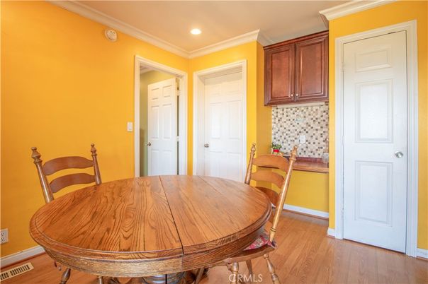 Dining room, Interior, Recessed Lighting, Wood Texture Flooring