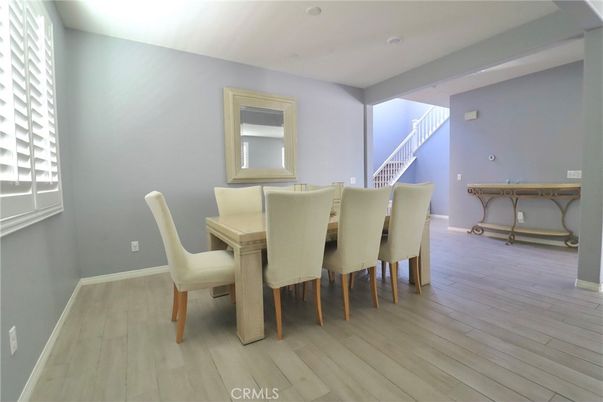 Dining room, Interior, Recessed Lighting, Wood Texture Flooring