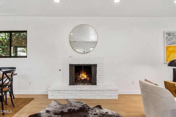 Fireplace, Interior, Recessed Lighting, Wood Texture Flooring
