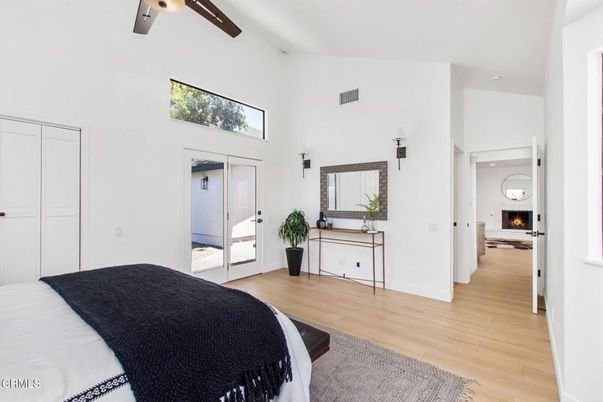 Bedroom, Fireplace, Interior, Wood Texture Flooring