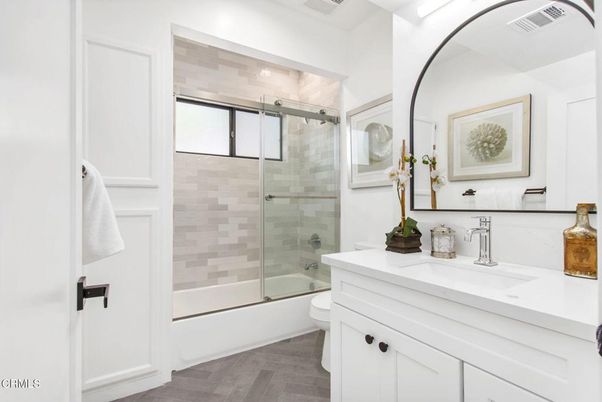 Bathroom, Glass Shower, Interior, Wood Texture Flooring