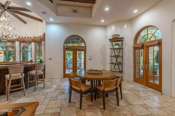 Dining room, Interior, Recessed Lighting, Wooden Beams