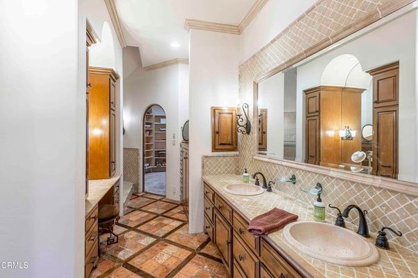 Bathroom, Dual Sink Vanities, Interior, Recessed Lighting, Tile Countertops