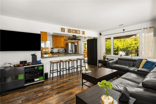 Interior, Kitchen, Living room, Recessed Lighting, Stainless Steel Appliances, Wood Texture Flooring