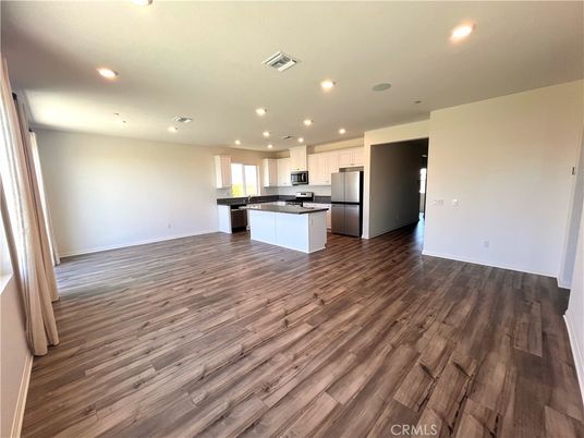 Empty room, Interior, Kitchen, Recessed Lighting, Wood Texture Flooring