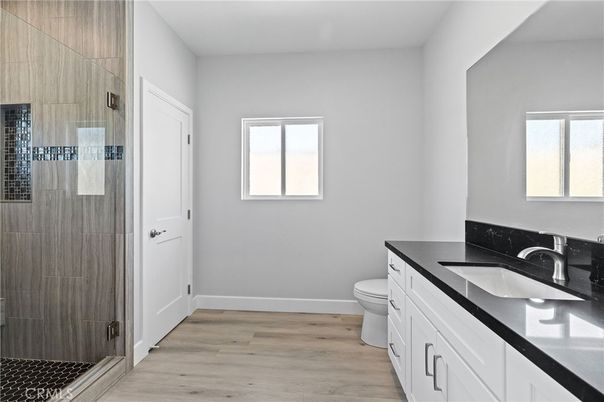 Bathroom, Glass Shower, Interior, Wood Texture Flooring