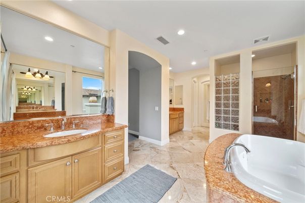 Bathroom, Dual Sink Vanities, Glass Shower, Interior, Recessed Lighting