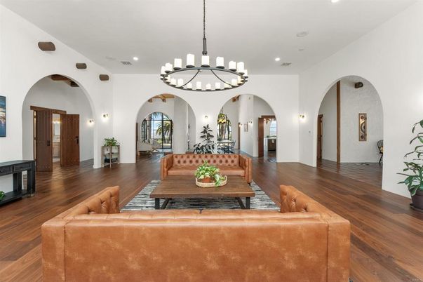 Chandelier, Interior, Living room, Recessed Lighting, Wood Texture Flooring