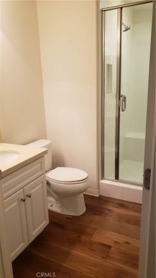 Bathroom, Glass Shower, Interior, Wood Texture Flooring