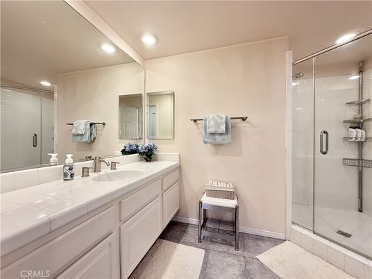 Bathroom, Glass Shower, Interior, Recessed Lighting, Tile Countertops