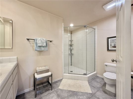 Bathroom, Glass Shower, Interior, Recessed Lighting, Tile Countertops