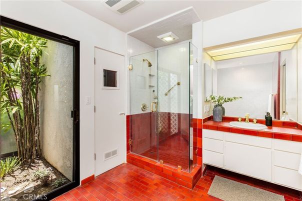 Bathroom, Glass Shower, Interior, Recessed Lighting, Tile Countertops