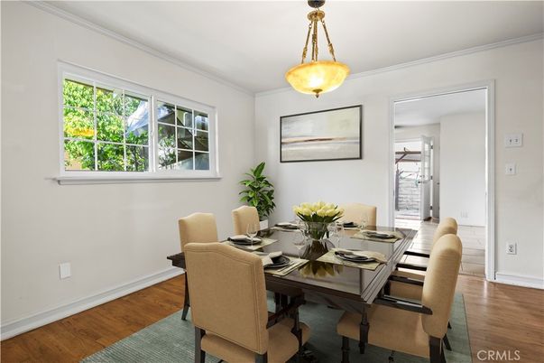 Dining room, Interior, Pendant Lights, Wood Texture Flooring