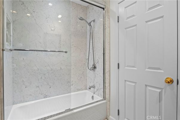 Bathroom, Glass Shower, Interior, Marble Walls, Recessed Lighting