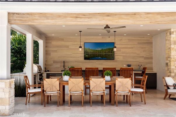 Dining room, Interior, Pendant Lights, Recessed Lighting, Wooden Walls