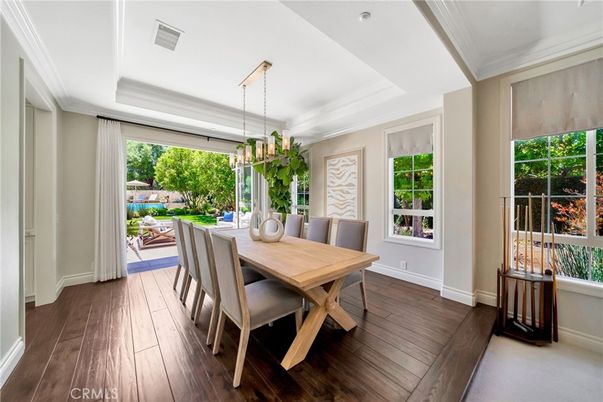 Chandelier, Dining room, Interior, Wood Texture Flooring