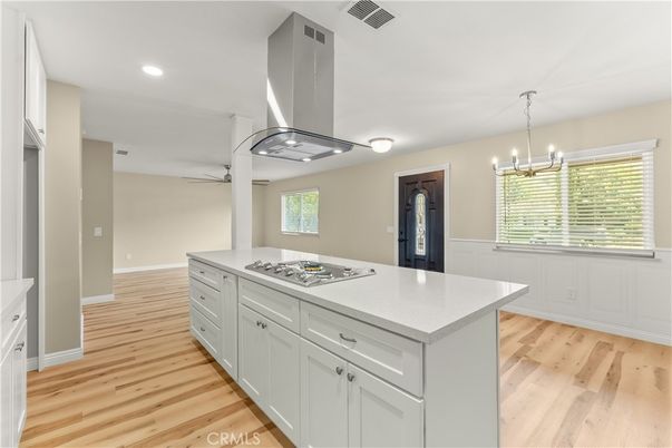 Chandelier, Interior, Kitchen, Pendant Lights, Recessed Lighting, Wood Texture Flooring