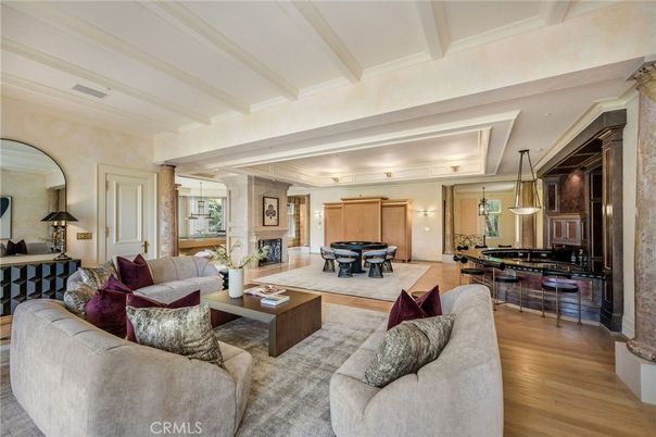 Dining room, Fireplace, Interior, Living room, Pendant Lights, Wood Texture Flooring