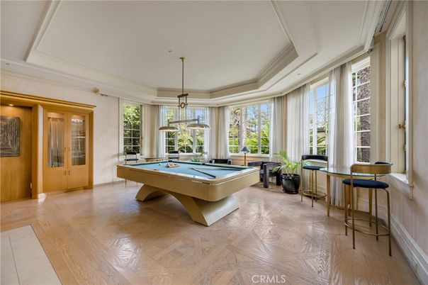 Billiard Table, Game Room, Interior, Pendant Lights, Wood Texture Flooring